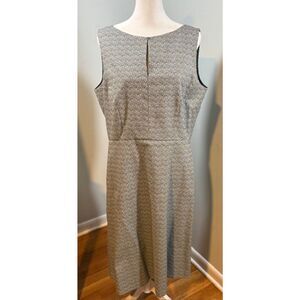 Lafayette 148 NY Olive Cream Geometric Sheath Dress Size 12 Quiet Luxury